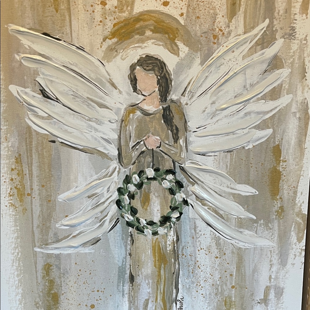 Kirklands Serene Angel Canvas - Gold, White, Green